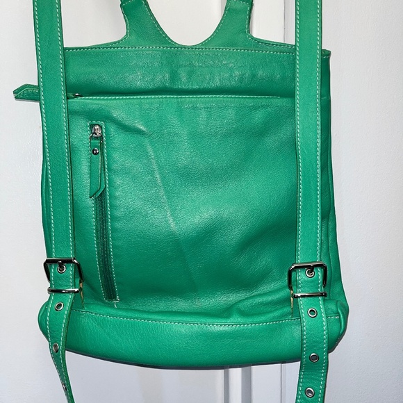 T-Nobile Handbags - Beautiful bright green Italian leather backpack, 12" x 12" x 3"